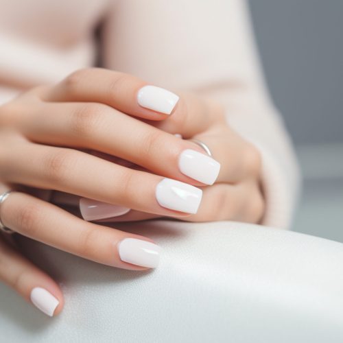 female hands with white manicure